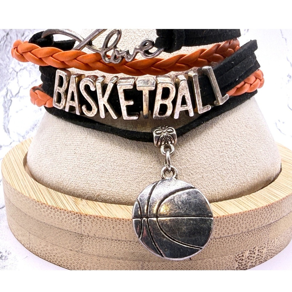 Orange Black Basketball Bracelet School Spirit Team Colors Adjustable 6.25–8"